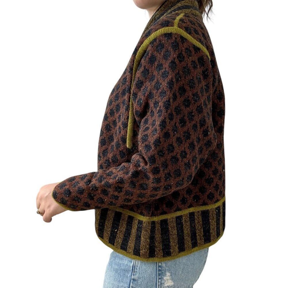 Vintage Lone Bullinger Danmark Hand Knitted Multicolor Wool Norwegian Cardigan - Picture 8 of 8